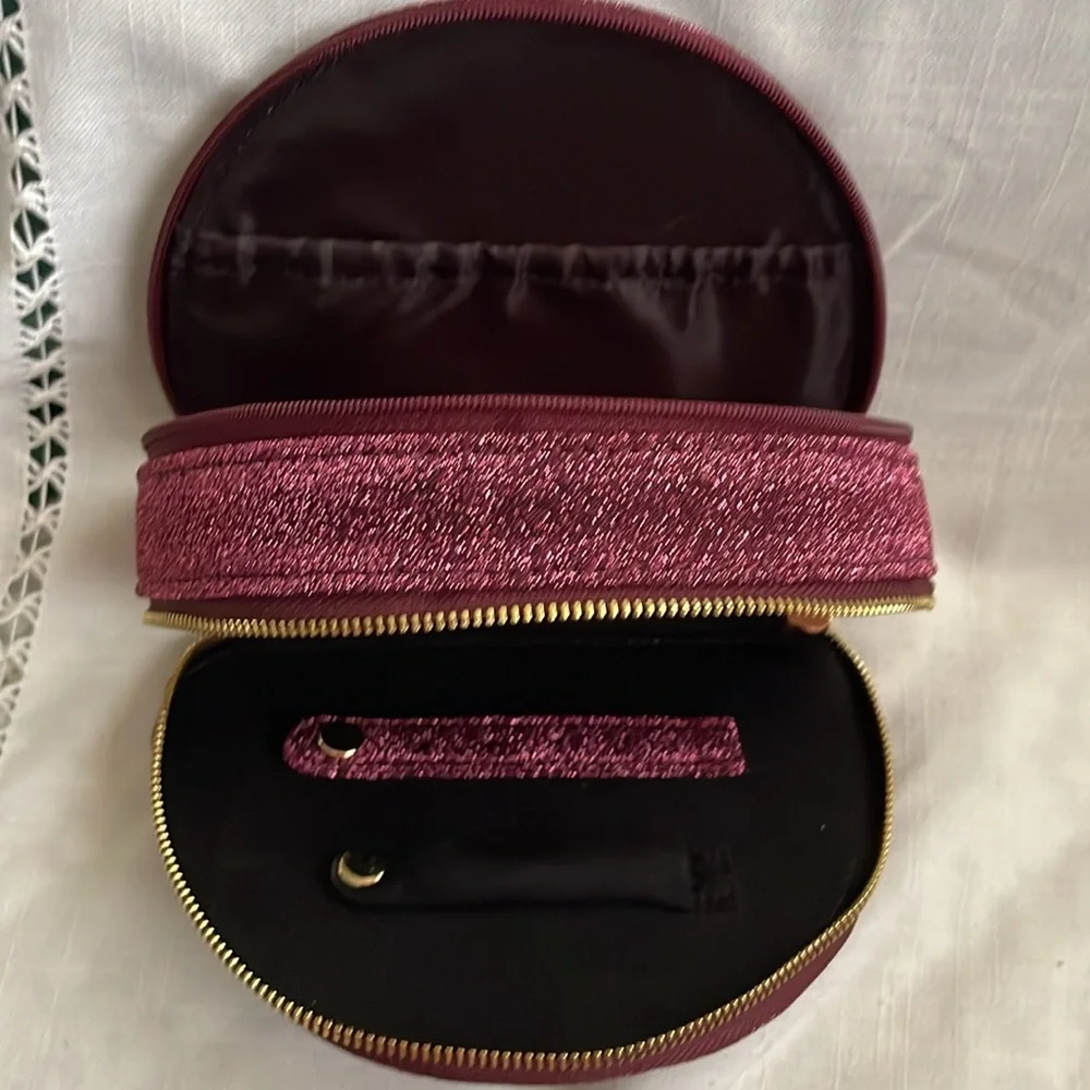 LOFT Glitter Half-Moon Jewelry/Cosmetic Pouch in Deep Berry